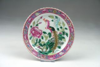 19thc Chinese Qing Famille Rose Straits Nonya Phoenix Porcelain Dish photo