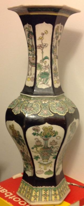A Unusual Antique Chinese Hexagonal Kangxi Style Vase 19th Century photo