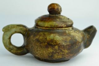 China Rare Collectibles Old Handwork Jade Burnish Little Tea Pot photo