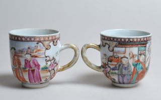 2st.  Antique 18th C Chinese Mandarin Porcelain Tea Cups Figures Scenes photo