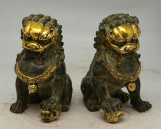 Pair Of Oriental Chinese Bronze Guardian Foo Lions / Dogs - Verdigris Patina photo