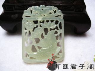 Old Antique Chinese Carved Jade Pendant Carp W/ Openwork Rare Masterpiece photo