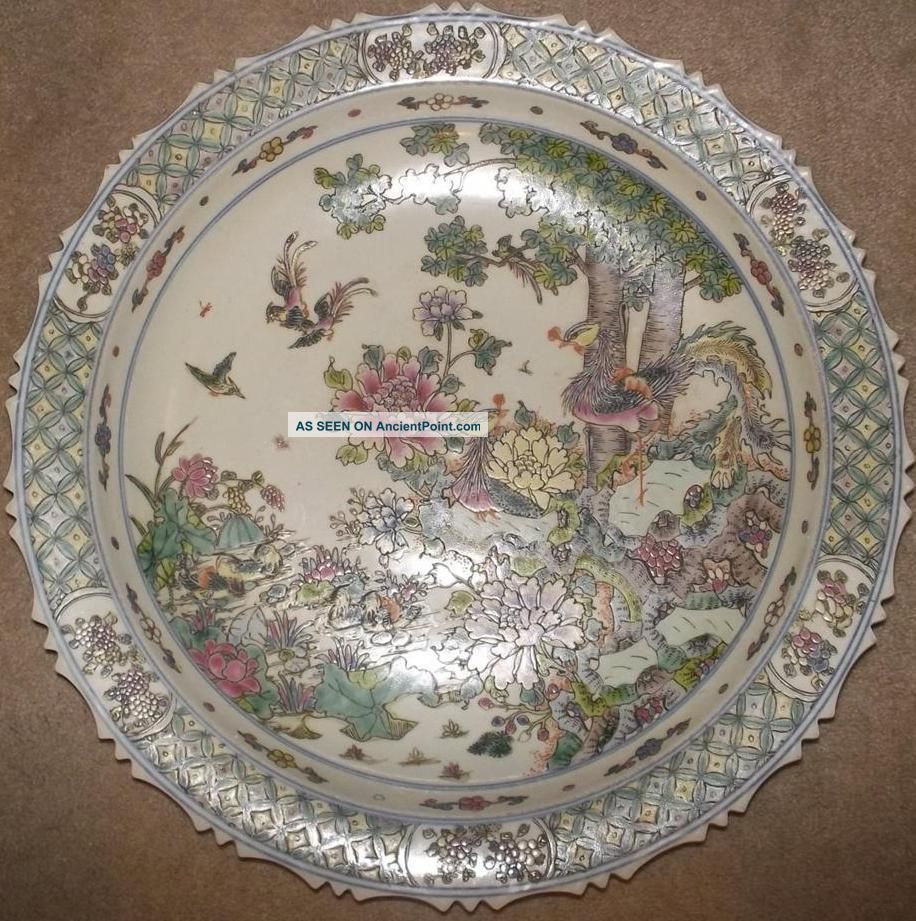 Large Chinese Porcelain Famille Rose Charger With Mark 17.  5 