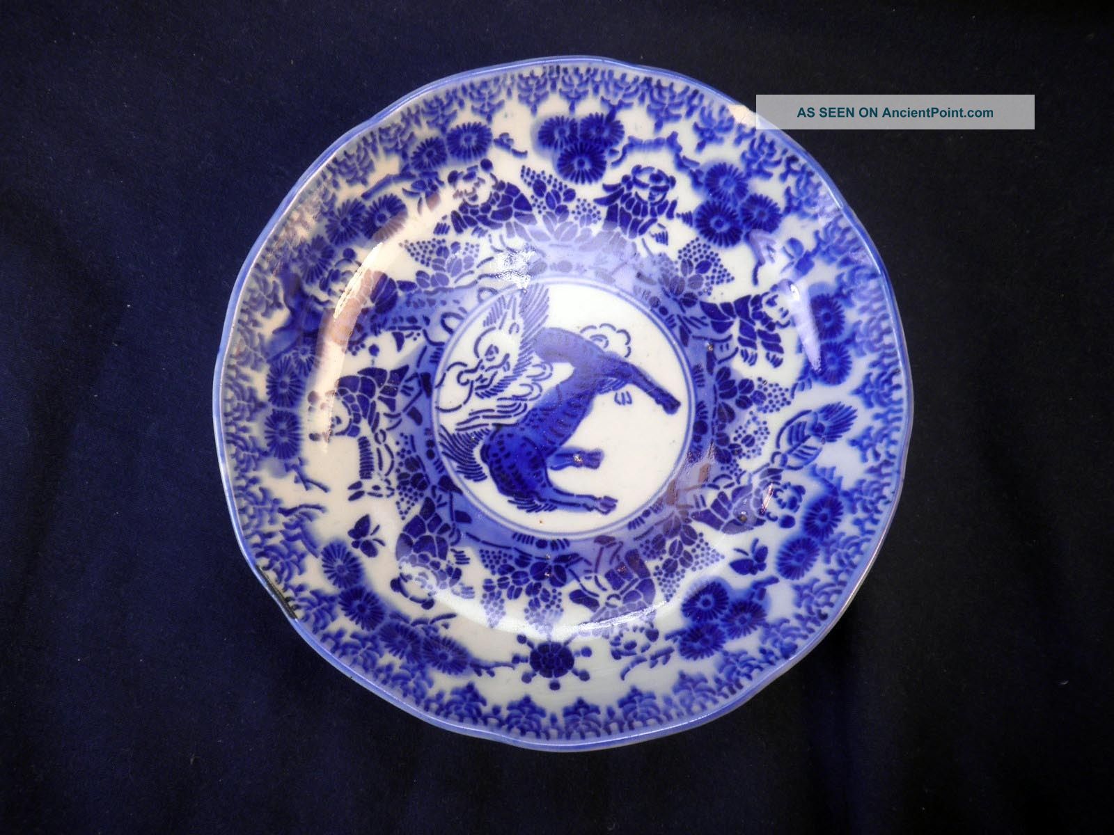 Antique C 1860 Japanese Hirado Blue White Sometsuke Tao Porcelain Bowl Karako Bowls photo