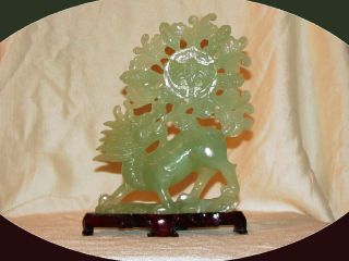 Chinese Antique Jade Carved Dragon Breathing Fire photo