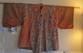 Antique Chinese Theatrical Dragon Robe With Metallic And Silk Embroidery - A62 photo