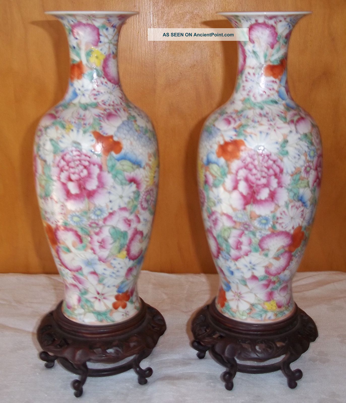 Antique Chinese Famille Rose Millefleur Porcelain Vases - Matching Pair - 1920 ' S Vases photo