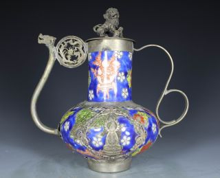 Chinese Handwork Painting Kwan - Yin Kirin Dragon Old Porcelain Tea Pot photo