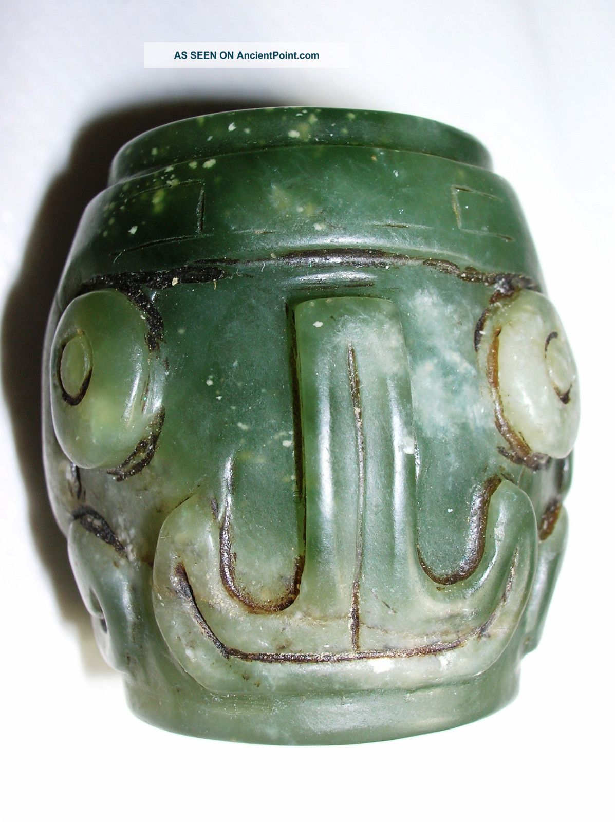 Acoin Old Xinjiang Hetian White Jade Drum With Mask 34mm Height Vr Vf Amulets photo