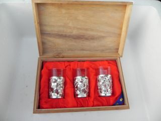 Finest Quality 3p Japanese Sterling Silver Cup Holders W Glass Inserts Nr photo