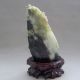 Fine Chinese Carved Dushan Jade Lotus Leaf Chicken Statue +stand Other photo 1