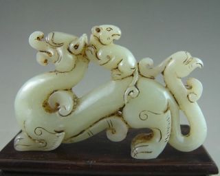 Fine Old Chinese Hetian Jade Carvd Dragon Pjoenix And Mouse Carving photo