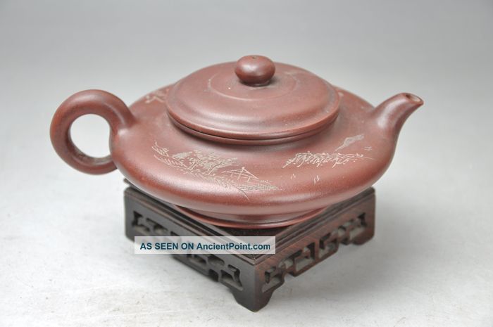Antique 19th Century Chinese Yixing Teapot Carved Mountain And Water Teapots photo