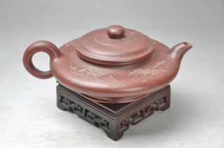 Antique 19th Century Chinese Yixing Teapot Carved Mountain And Water photo