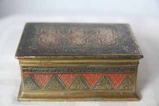 Antique Japanese Gilded Brass Box,  With Intricate Designs & Hinged Lid,  C1900. photo