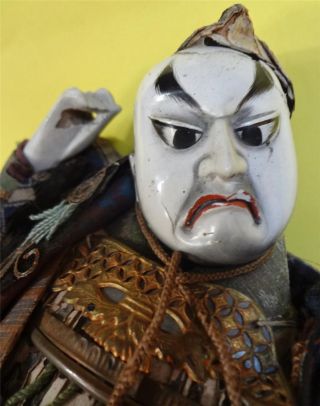 Antique Japanese Folk Art Ningyo Samurai Musha Warrior Hero Gofun Boys Day Doll photo