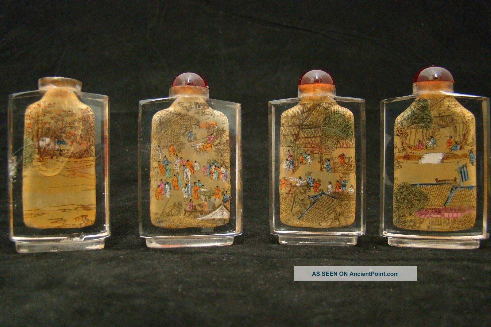 Very Detailed Set Of 4 Chinese Snuff Bottles Good Quality Very Different Subject Snuff Bottles photo
