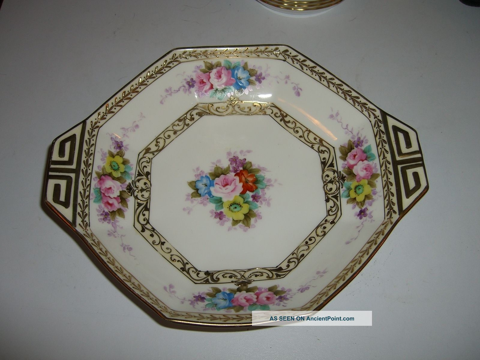 Antique Nippon Hand Painted Dish Lovely Flowers Green Mark Bowls photo