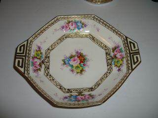 Antique Nippon Hand Painted Dish Lovely Flowers Green Mark photo
