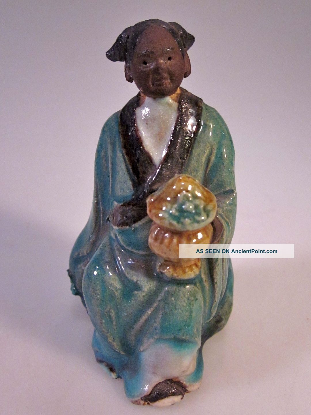 Rare Antique Black Chinese Mudman Carrying Covered Pot - Shekwan - Mudmen C.  1920 Men, Women & Children photo