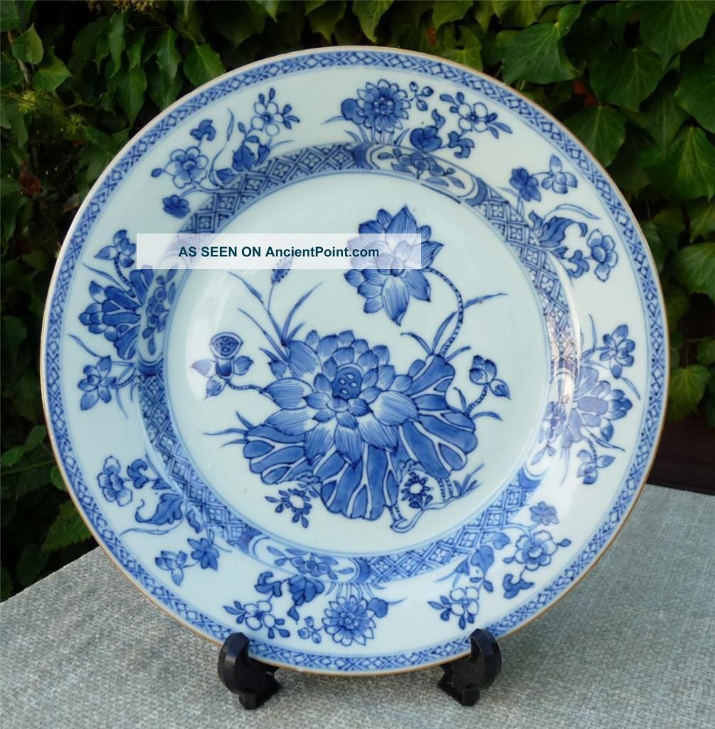 Chinese Antique 18thc / 19thc Hand Painted Orchid Plate Blue & White Plates photo