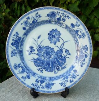 Chinese Antique 18thc / 19thc Hand Painted Orchid Plate Blue & White photo