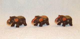 3 Vintage Miniature Satsuma Elephants Trunks Up Made In Japan Ceramic Pieces photo