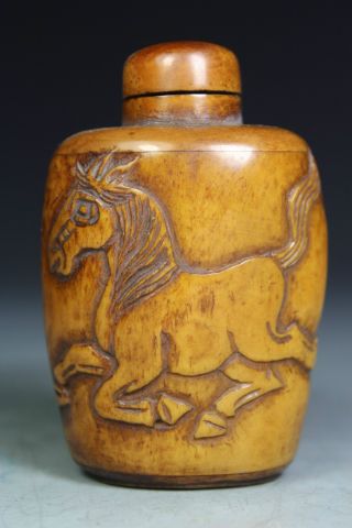 Chinese Old Bone Handwork Carving Horse Snuff Bottle Success Immediately Arrival photo