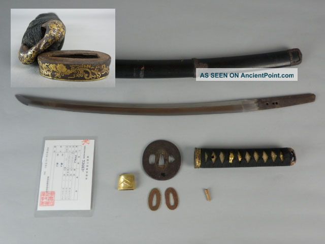 Japanese Edo Sword Wakizashi Tsuba Matching Fuchi Kashira Menuki Tsuka 45.  1cm Nr Katana photo