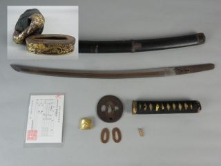 Japanese Edo Sword Wakizashi Tsuba Matching Fuchi Kashira Menuki Tsuka 45.  1cm Nr photo