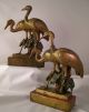 Antique Bronze - Clad Oriental Style Heron / Crane Bookends Signed Paul Herzel Metalware photo 11
