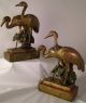 Antique Bronze - Clad Oriental Style Heron / Crane Bookends Signed Paul Herzel Metalware photo 1
