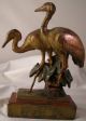 Antique Bronze - Clad Oriental Style Heron / Crane Bookends Signed Paul Herzel Metalware photo 3