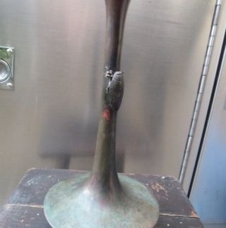 Antique Bronze Bud Vase W Cicada Figural Moulted Green Signed Chinese photo