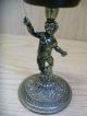Silver Antique Tone Metal Angel W/ Glass Candle Holder & Metal & Glass Goblets Metalware photo 1