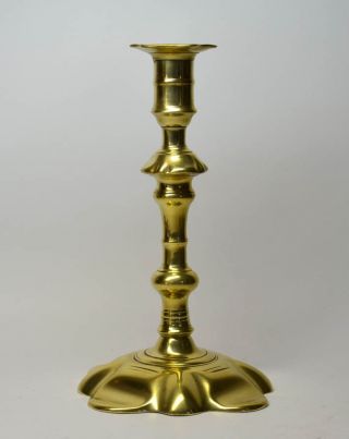 Lovely 18th Century Brass Petal Based Candlestick,  Twist - Eject photo