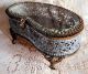 French Ormolu Filigree Beveled Glass Kidney Shaped Vitrine,  Box Paw Feet,  Hinged Metalware photo 2