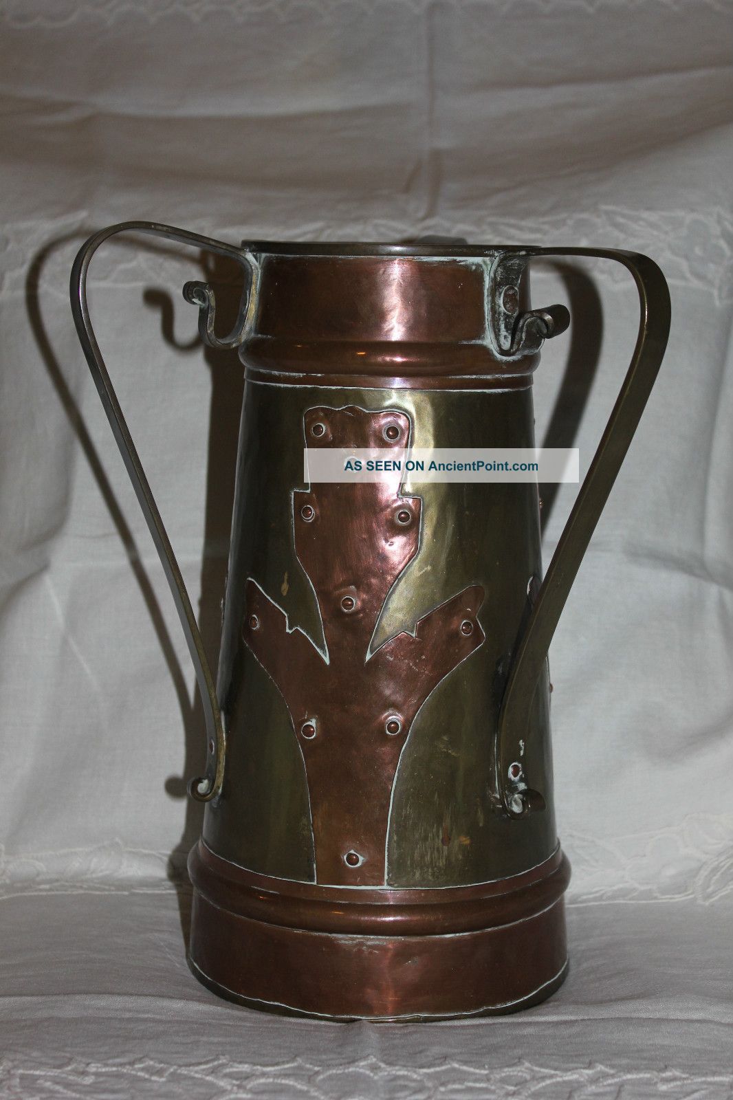 Copper Arts And Crafts Style Decorated Vase Metalware photo
