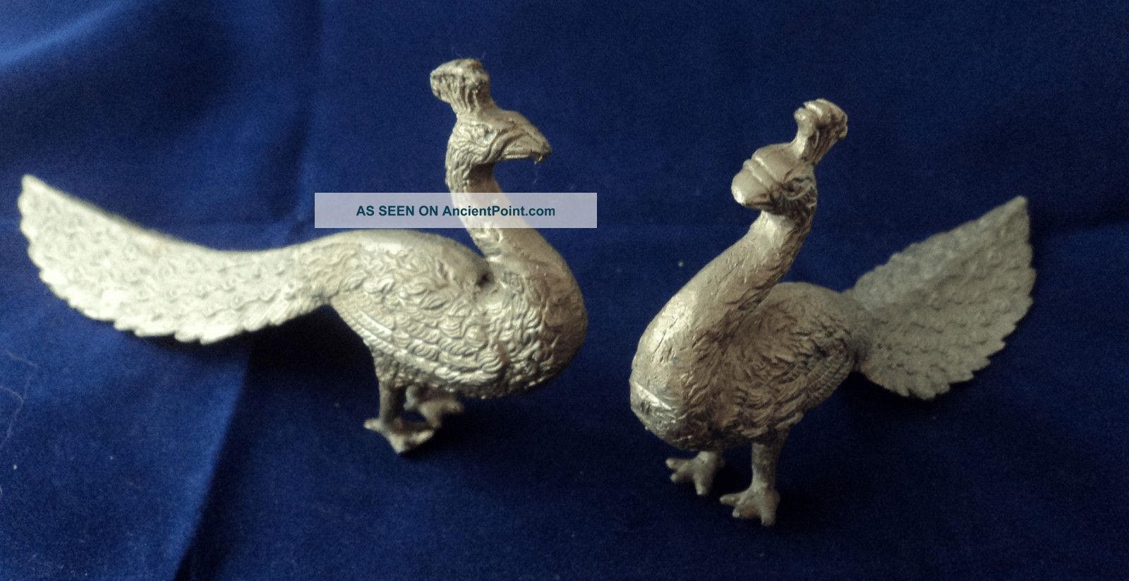 Spelter Birds Table Peacocks Pair Of Figurines Early 20th Century Statues Metalware photo
