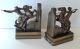 Rare Art Deco Woman Warrior On Rearing Horse With Spear Bookends Metalware photo 2