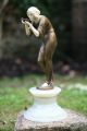 Fine V.  Seifert Art Deco Metallic & Ivorine Female Figurine Sipping Bowl C1930s Metalware photo 3