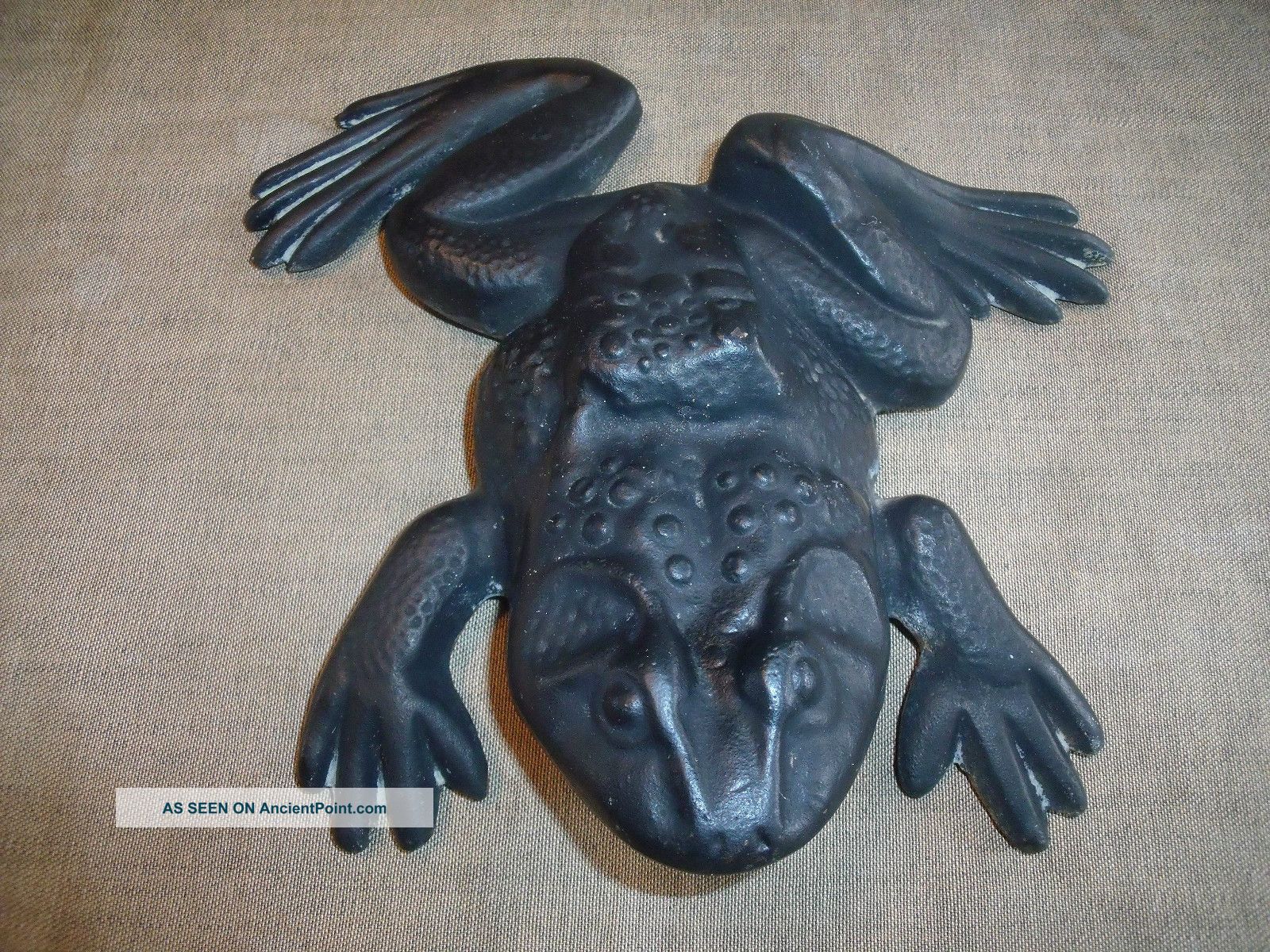 Fine Old Cast Iron Painted Frog Doorstop Signed Metalware photo