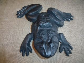 Fine Old Cast Iron Painted Frog Doorstop Signed photo