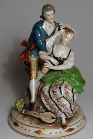 Antique 19th C French Old Paris Porcelain Figural Grouping W/mandolin photo