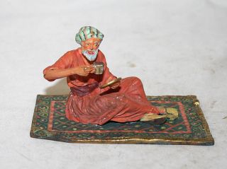 Austrian Antique Vienna Wiener Bronze Oriental Man On Carpet Bronze Enamel photo