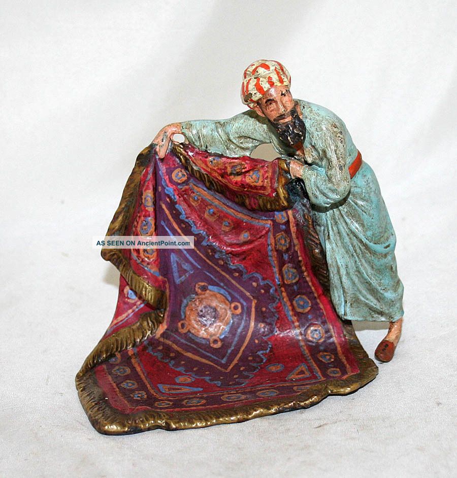 Austrian Antique Vienna Wiener Bronze Oriental Carpet Vendor Bronze Enamel Metalware photo