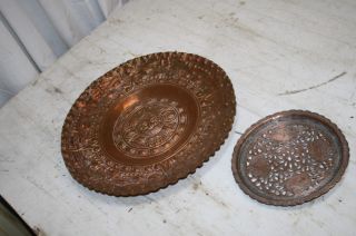 2 Vintage Copper Wall Plaques Trays Or Plates Egyptian Middle Eastern Motif photo