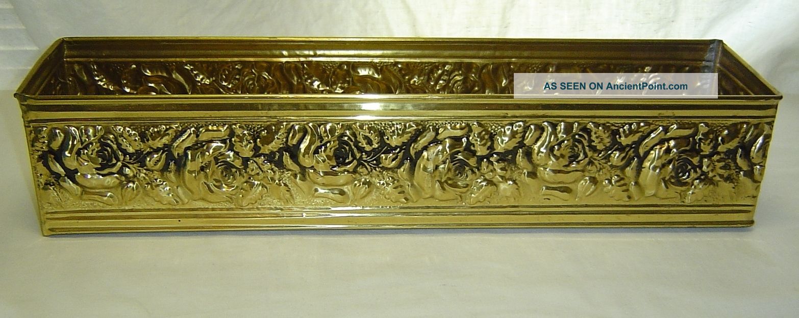 Old English Brass Floral Rose Repousse Relief Flower Planter Fernery England Metalware photo