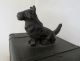 1930 ' S Marked Nuart Sitting Scottish Terrier Scottie Dog On Steamer Trunk Box Metalware photo 1