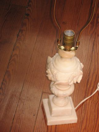 Antique Marble Alabaster Hand Carved Flowers Boudoir Lamp With Finial Italy Vtg photo